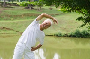 asian senior male workout in the park